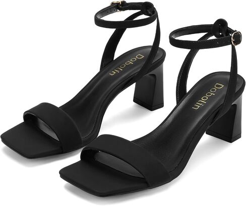 Black Wide Width Heels for Women 2.64-inch Chunky Heel Sandals | Comfortable Block Heel Sandals Square Open Toe Ankle Strap Wedding Bridesmaid Prom Party Office Size 8 in Saudi Arabia