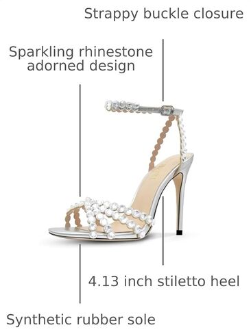 HOCHFART Silver High Heels for Women Rhinestone Strappy Round Toe Sexy Pumps Crystal Stiletto Heels Sandals for Women in Prom Size, 7 in Saudi Arabia