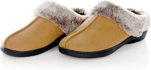 PowerStep Archwear Women's Orthotic Slippers, Arch Support Slippers, Plantar Fasciitis Relief, Neutral Arch, Shock Absorbing Sole, Lightweight, Orthotic House Shoes, Non Slip Tread (Light Brown & Black) in Saudi Arabia