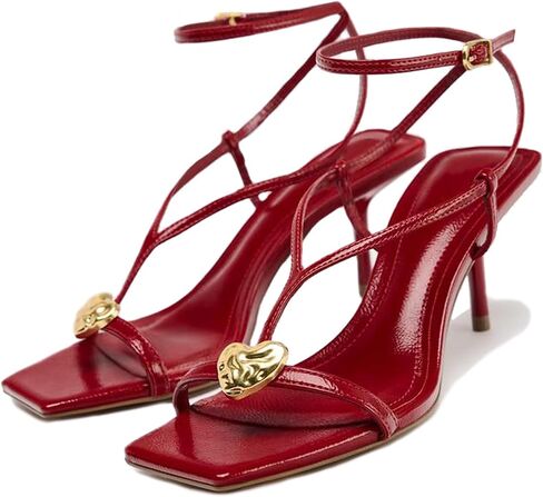 Lymphvity Metal Buckle Strappy Stilettos for Women Open Square Toe Heeled Sandals Rear Strap Sexy Kitten Heels Sandals Date Party Dress Pumps Sandal in Kuwait