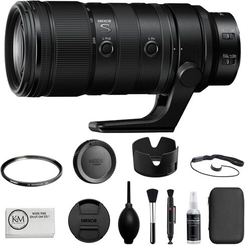 مجموعة عدسة Nikon NIKKOR Z مقاس 70-200 مم f/2.8 VR S II المتوافقة مع حامل Z (إطار كامل) مع فلتر للأشعة فوق البنفسجية + حافظة غطاء العدسة + مجموعة تنظيف فاخرة + قطعة قماش للتنظيف (5 قطع) in Kuwait