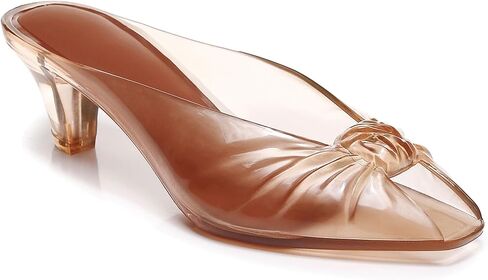 Agodor Jelly Kitten Heel Mules Sandals for Women Twist Knot Slip On Jellies Slide Sandals Square Open Toe Low Heel Backless Mule Jelly Shoes for Summer Party Daily Wear in Saudi Arabia