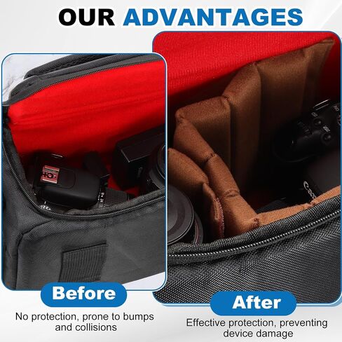 2 PCS Camera Bag Divider, 5.3 x 4.7 Inch Shockproof Protecting Camera Lens Bag Case Insert Partition Divider for Travel Photography Enthusiast Professional Photographers, Brown in Saudi Arabia
