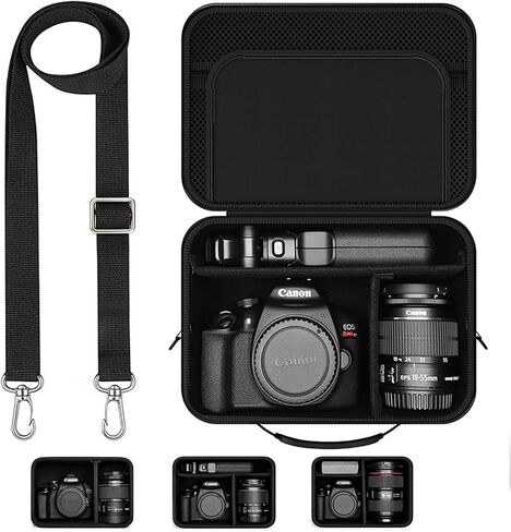 Hard Shell Camera Case Compatible with Canon EOS Rebel T7/R50/R100 and More DSLR & Mirrorless Cameras – Portable Travel Bag with Adjustable Dividers, Mesh Pocket & Shoulder Strap (Grey) in Saudi Arabia