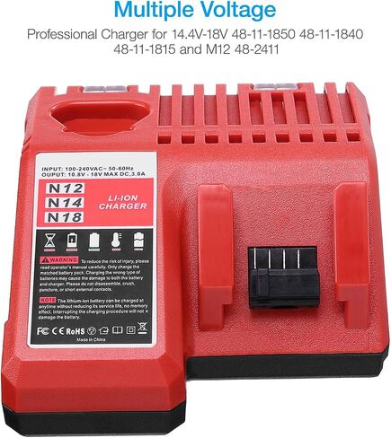 Powerextra 18V Replacement Rapid Charger for Milwaukee M12 & for M18, Compatible with 48-59-1812/48-11-2420/48-11-2440/48-11-1820/48-11-1840/48-11-1850/48-11-1815/48-11-1890 in Saudi Arabia