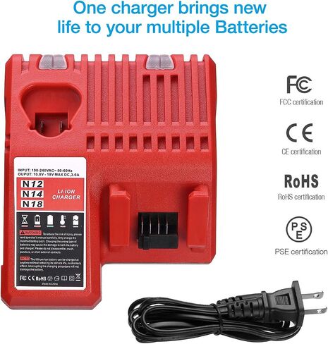 Powerextra 18V Replacement Rapid Charger for Milwaukee M12 & for M18, Compatible with 48-59-1812/48-11-2420/48-11-2440/48-11-1820/48-11-1840/48-11-1850/48-11-1815/48-11-1890 in Saudi Arabia