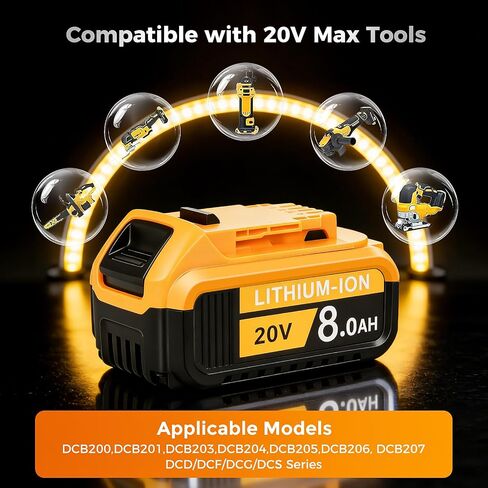 4 عبوات بديلة حقيقية بقدرة 8000 مللي أمبير في الساعة لبطارية DWalt 20V Max ذات السعة العالية | متوافق مع أدوات الطاقة اللاسلكية من سلسلة DWalt DCB200 DCB201 DCB203 DCB204 DCB206 DCB207 DCB208 مع مؤشر LED in Kuwait