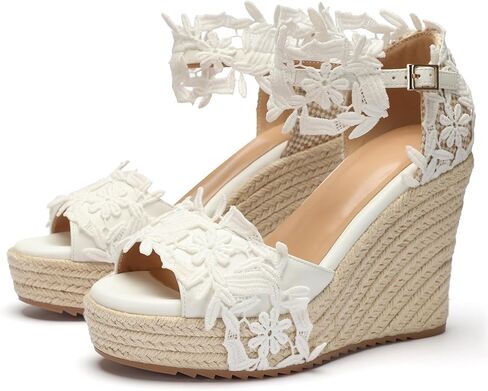 VICKI·VICKI Womens Wedge Sandals Platform Open Toe with Buckle Ankle Strap Lace for Wedding Bride Vacation Party in Saudi Arabia