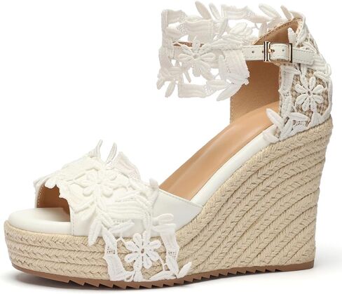 VICKI·VICKI Womens Wedge Sandals Platform Open Toe with Buckle Ankle Strap Lace for Wedding Bride Vacation Party in Saudi Arabia