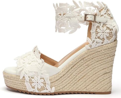 VICKI·VICKI Womens Wedge Sandals Platform Open Toe with Buckle Ankle Strap Lace for Wedding Bride Vacation Party in Saudi Arabia