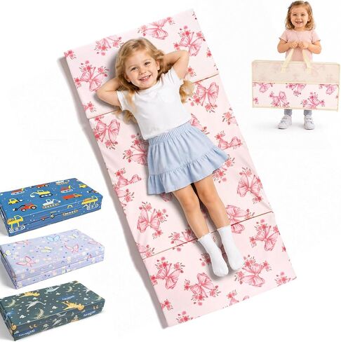 Plastic Nap Mat, 48" x 23'' Waterproof Folding Toddler Rest Mat | Soft and Comfortable Sleeping Mat, Easy to Wipe, Easy to Store and Carry, with Carry Bag for Daycare, Travel, Camping in Saudi Arabia