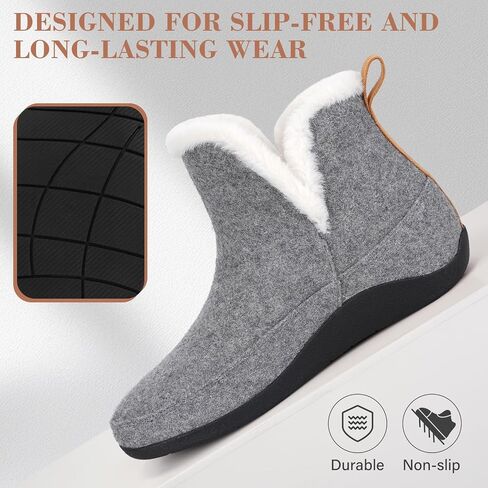 ERGOfoot Slipper Boots With Arch Support for Women Men, Comfy Plantar Fasciitis Orthopedic Slippers for Indoor Outdoor, Wool Felt Slipper Booties with Warm Cozy Plush Faux Fur Lining/Grey W11/M10 in Kuwait