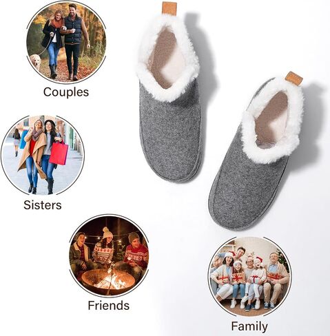 ERGOfoot Slipper Boots With Arch Support for Women Men, Comfy Plantar Fasciitis Orthopedic Slippers for Indoor Outdoor, Wool Felt Slipper Booties with Warm Cozy Plush Faux Fur Lining/Grey W11/M10 in Kuwait