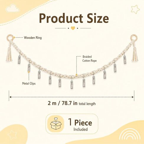 80 Inches Stuffed Animal Chain With 20 Metal Clips For Wall Corner(Beige) | Stuffed Animal Storage Chain With 20 Metal Clips,Plush Display,Toys Holder for Plush Animal Hanging or Corner Stuffed in Kuwait