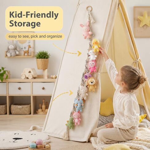 80 Inches Stuffed Animal Chain With 20 Metal Clips For Wall Corner(Beige) | Stuffed Animal Storage Chain With 20 Metal Clips,Plush Display,Toys Holder for Plush Animal Hanging or Corner Stuffed in Kuwait