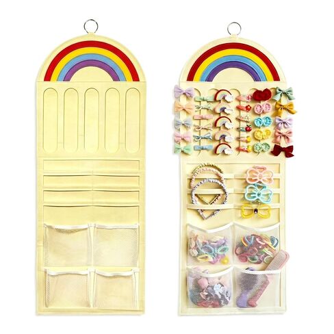 Rainbow Kids Hair Accessory Organizer Wall Hanging, Multi-Compartment Hanging Storage Bag for Hair Clips, Hair Ties, Headbands, Hair Bows,Space Saving Organizer for Girls Bedroom, Nursery in Kuwait