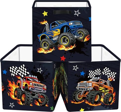 11.8" Construction Vehicles Cube Storage Organizer Set 3Pcs Cars Cube Storage Bin for Bathroom/Bedroom Parent Book Chest, Monster Truck in Kuwait