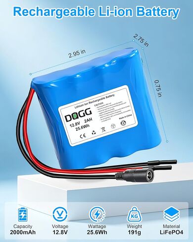 12V 2000mAh Rechargeable Lithium Battery with 12.8V 1A Charger, 2000+Cycles | Bare Leads Wire Replacement Battery Pack for 12 Volt Devices DIY Projects, RC Car, Boat, Robot, LED Light Strip, CCTV Camera in Kuwait