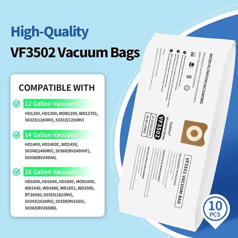 Gudotra 10 Packs VF3502 Vacuum Bags Replacement for Ridgid Vacuum Bags 12-16 Gallon Size A Replace Part 23743 WD1950 WD1956 WD1851 WD1850 WD1680 WD1450 WD1270 in Saudi Arabia