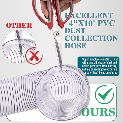 4" X 10' Dust Collection Flexible Hose with 4 In Clamp Heavy Duty Pvc Dust Debris and Fume Collection Hose for Dust Collection Systems, Clear Color in Saudi Arabia