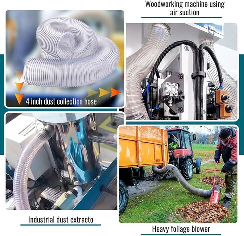 4" X 10' Dust Collection Flexible Hose with 4 In Clamp Heavy Duty Pvc Dust Debris and Fume Collection Hose for Dust Collection Systems, Clear Color in Saudi Arabia