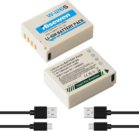 2-Pack NP-W126 Battery, 1500mAh USB-C NP-W126S Battery Compatible with Fujifilm X-T100, X-T200, X-S10, X-A3, X-A5, X-A10, X-E3, X-H1, X-Pro2, X-Pro3, X-T3, X-M1, XM5 Cameras in Kuwait