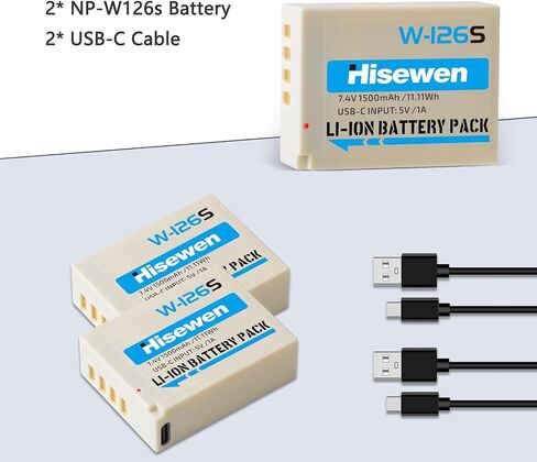 2-Pack NP-W126 Battery, 1500mAh USB-C NP-W126S Battery Compatible with Fujifilm X-T100, X-T200, X-S10, X-A3, X-A5, X-A10, X-E3, X-H1, X-Pro2, X-Pro3, X-T3, X-M1, XM5 Cameras in Kuwait
