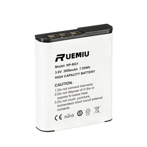 1-Pack Upgraded 2000mAh NP-BG1 NP FG1 Battery for Sony | Compatible with CyberShot DSC-HX9V, HX20V, HX30V, H7, H90, H9, W50, W80, W55, W120, W230, W220, T20 Camera, and More in Kuwait
