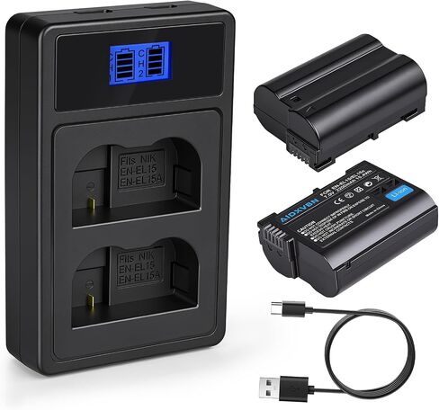2-Pack EN-EL15 /EL15a/EL15b/EL15c Batteries and USB Dual Charger Compatible with Nikon Z6 Z7 D750 D850 D7000 D7100 D7200 D7500 D500 D600 D610 D780 D800 D800e D810 D810a Cameras in Saudi Arabia