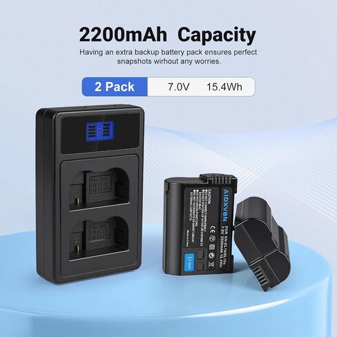 2-Pack EN-EL15 /EL15a/EL15b/EL15c Batteries and USB Dual Charger Compatible with Nikon Z6 Z7 D750 D850 D7000 D7100 D7200 D7500 D500 D600 D610 D780 D800 D800e D810 D810a Cameras in Saudi Arabia