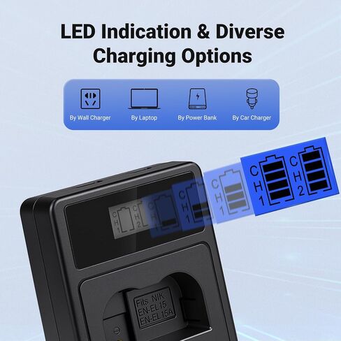 2-Pack EN-EL15 /EL15a/EL15b/EL15c Batteries and USB Dual Charger Compatible with Nikon Z6 Z7 D750 D850 D7000 D7100 D7200 D7500 D500 D600 D610 D780 D800 D800e D810 D810a Cameras in Saudi Arabia