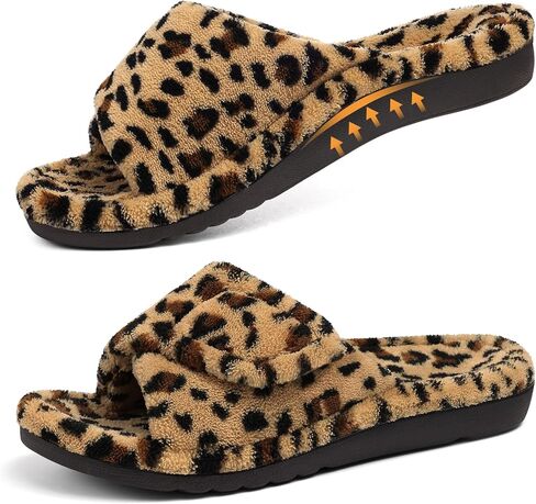 Orthopedic Slippers for Women with Arch Support Adjustable Open Toe House Shoes for Plantar Fasciitis, Leopard Brown 40 in Saudi Arabia
