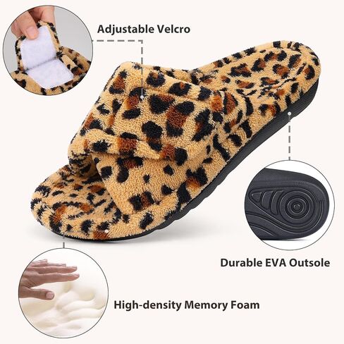 Orthopedic Slippers for Women with Arch Support Adjustable Open Toe House Shoes for Plantar Fasciitis, Leopard Brown 40 in Saudi Arabia