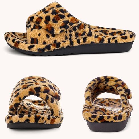 Orthopedic Slippers for Women with Arch Support Adjustable Open Toe House Shoes for Plantar Fasciitis, Leopard Brown 40 in Saudi Arabia