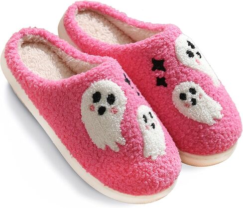 Halloween Pumpkin Slippers for Women Men Girl Warm Slides Cozy Fluffy Plush Fuzzy Skull Spider Indoor Outdoor Shoes in Saudi Arabia
