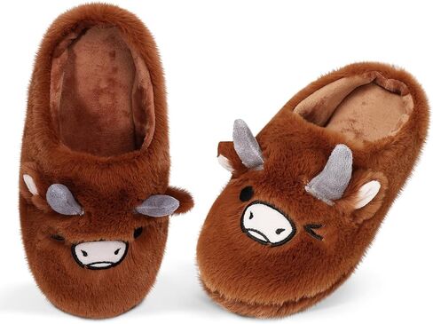 Axolotl/Horse/Sloth/Highland Cow Fuzzy Slippers for Women | Funny Animal House Shoes with Soft Memory Foam, Warm Slip-on Slippers in Saudi Arabia