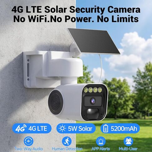 4G LTE Cellular Security Cameras Solar Powered No WiFi Needed Security Camera Outdoor Wireless Built-in eSIM Card 1080P HD Color Night Vision PTZ Live View Motion Detection 2-Way Audio in Saudi Arabia