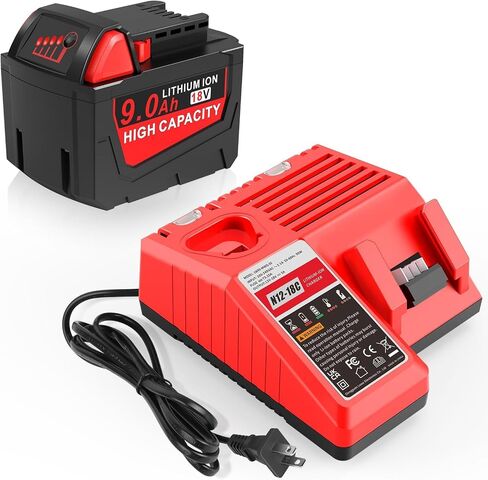 18V 9.0Ah Replacement for Milwaukee MK18 Battery and Charger Kit, Compatible with Milwaukee 48-11-1850 48-11-1840 48-11-1890 48-11-1815 MK12 MK18 Cordless Tools Charger Combo in Kuwait