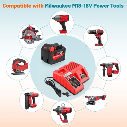 18V 9.0Ah Replacement for Milwaukee MK18 Battery and Charger Kit, Compatible with Milwaukee 48-11-1850 48-11-1840 48-11-1890 48-11-1815 MK12 MK18 Cordless Tools Charger Combo in Kuwait