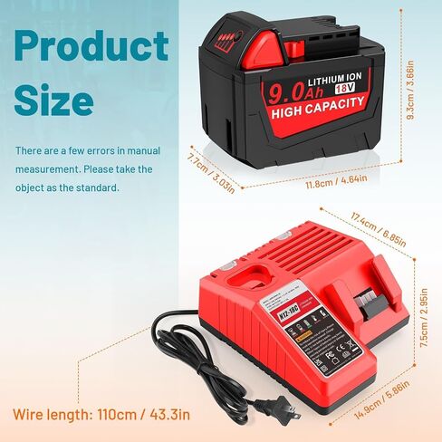 18V 9.0Ah Replacement for Milwaukee MK18 Battery and Charger Kit, Compatible with Milwaukee 48-11-1850 48-11-1840 48-11-1890 48-11-1815 MK12 MK18 Cordless Tools Charger Combo in Kuwait