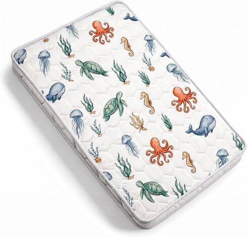 Pack and Play Mattress Pad 38x26x1.5, Ocean Animals Pack n Play Mattress for Baby Toddler, Breathable Firm Foam Playpen Mattress with Non-Slip Bottom, Portable Playard Mattress for Graco/Baby Trend in Kuwait