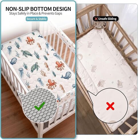 Pack and Play Mattress Pad 38x26x1.5, Ocean Animals Pack n Play Mattress for Baby Toddler, Breathable Firm Foam Playpen Mattress with Non-Slip Bottom, Portable Playard Mattress for Graco/Baby Trend in Kuwait
