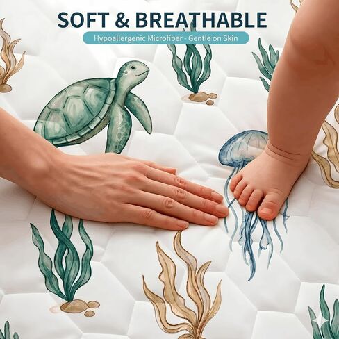 Pack and Play Mattress Pad 38x26x1.5, Ocean Animals Pack n Play Mattress for Baby Toddler, Breathable Firm Foam Playpen Mattress with Non-Slip Bottom, Portable Playard Mattress for Graco/Baby Trend in Kuwait