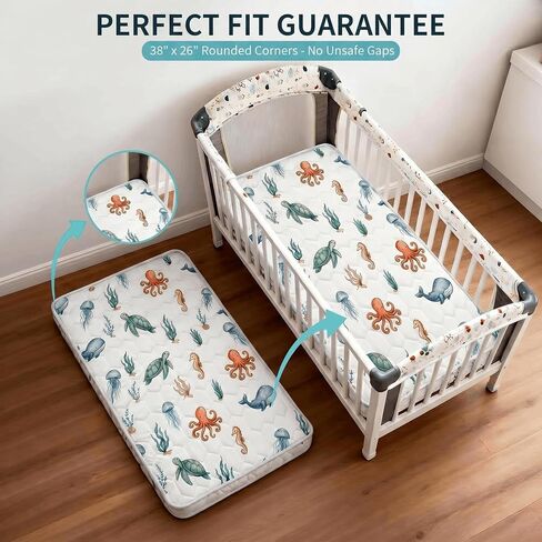 Pack and Play Mattress Pad 38x26x1.5, Ocean Animals Pack n Play Mattress for Baby Toddler, Breathable Firm Foam Playpen Mattress with Non-Slip Bottom, Portable Playard Mattress for Graco/Baby Trend in Kuwait