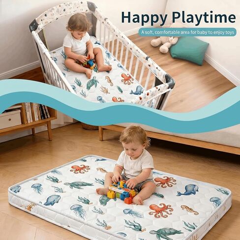 Pack and Play Mattress Pad 38x26x1.5, Ocean Animals Pack n Play Mattress for Baby Toddler, Breathable Firm Foam Playpen Mattress with Non-Slip Bottom, Portable Playard Mattress for Graco/Baby Trend in Kuwait