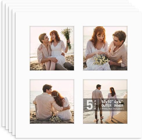 Golden State Art, 5 Pack 10x10 Collage Mats for Four 4x4 Photos White | Pre-Cut includ 4 3.5x3.5 Opening, Acid Free,White Core Bevel Cut 4-Ply Thick For Pictures Print Graduations and Art Display in Saudi Arabia