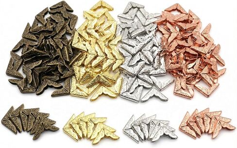100PCS Metal Book Corner Protectors, Vintage Decorative Corner Guards in 4 Colors (25 Each), 14mm Corner Protectors for Albums, Notebooks, Scrapbooks, Menus & Folders in Saudi Arabia