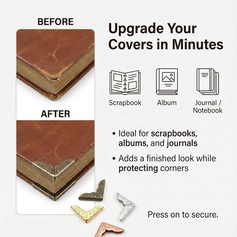 100PCS Metal Book Corner Protectors, Vintage Decorative Corner Guards in 4 Colors (25 Each), 14mm Corner Protectors for Albums, Notebooks, Scrapbooks, Menus & Folders in Saudi Arabia