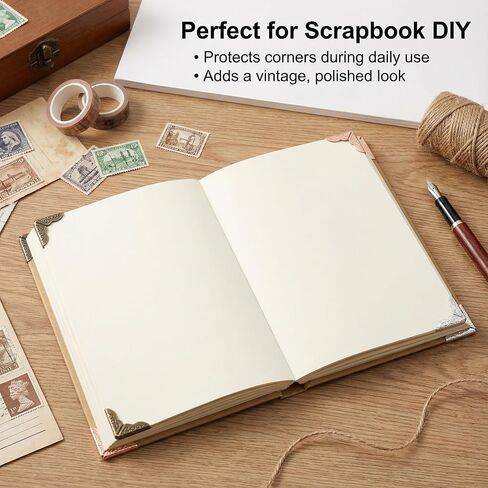 100PCS Metal Book Corner Protectors, Vintage Decorative Corner Guards in 4 Colors (25 Each), 14mm Corner Protectors for Albums, Notebooks, Scrapbooks, Menus & Folders in Saudi Arabia
