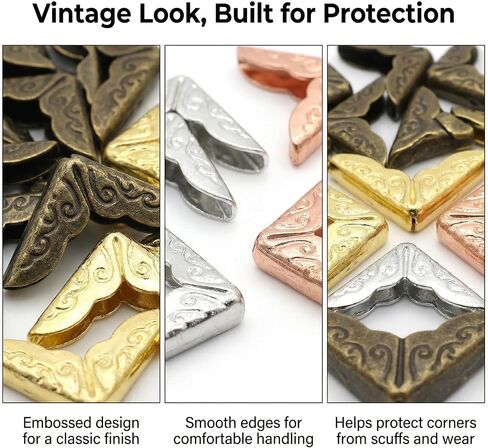 100PCS Metal Book Corner Protectors, Vintage Decorative Corner Guards in 4 Colors (25 Each), 14mm Corner Protectors for Albums, Notebooks, Scrapbooks, Menus & Folders in Saudi Arabia